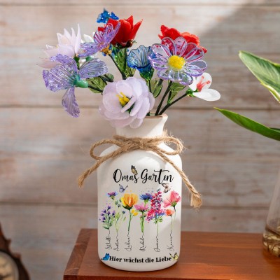 Omas Garten benutzerdefinierte Geburt Monat Blumenvase mit Enkelkinder Namen für Muttertag Geschenk
