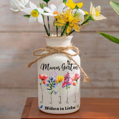 Mamas Garten benutzerdefinierte Geburt Monat Blumenvase mit Enkelkinder Namen für Muttertag Geschenk