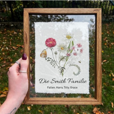 Benutzerdefinierte Geburt Blume Familie Bouquet Frame Antike Home Art für Mama Oma Weihnachtsgeschenk