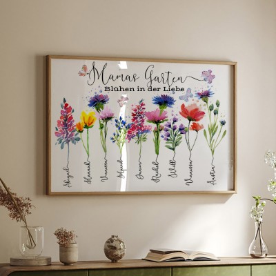 Benutzerdefinierte Mama's Garten Geburt Blume Rahmen Wandkunst für Oma Familie Weihnachtsgeschenk