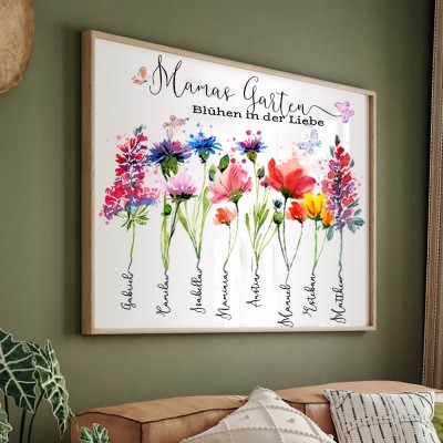 Benutzerdefinierte Mama's Garten Geburt Blume Rahmen Wandkunst für Oma Familie Weihnachtsgeschenk