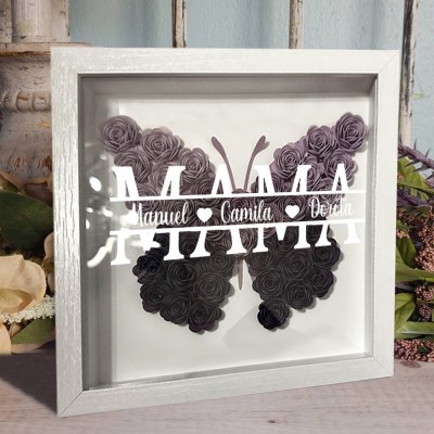 Benutzerdefinierte Schmetterling Mama Blume Schattenbox mit Kindern Namen für Weihnachtsgeschenk