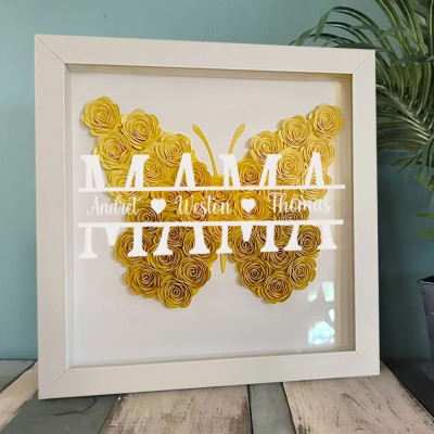 Benutzerdefinierte Schmetterling Mama Blume Schattenbox mit Kindern Namen für Muttertagsgeschenk