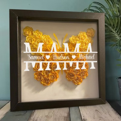 Benutzerdefinierte Schmetterling Mama Blume Schattenbox mit Kindern Namen für Muttertagsgeschenk