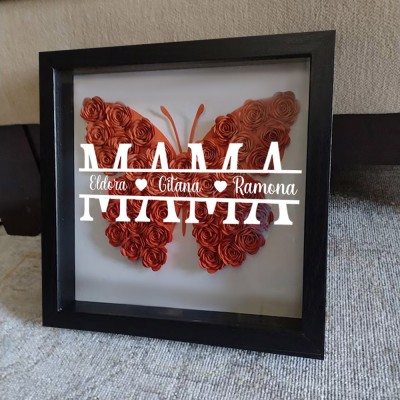 Benutzerdefinierte Schmetterling Mama Blume Schattenbox mit Kindern Namen für Muttertagsgeschenk