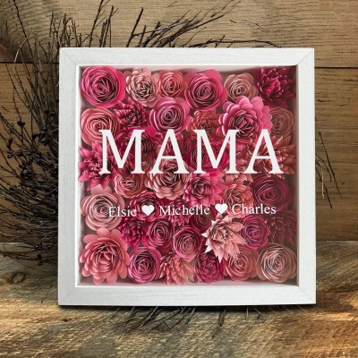 Benutzerdefinierte Mama Blume Schatten Box mit Kindernamen für Muttertag Geschenk