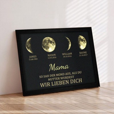 Benutzerdefinierte Mama Mondphase drucken Rahmen mit Kindernamen einzigartige Muttertag Geschenke