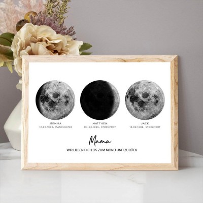 Personalisierte Mondphase Frame Geschenk für Papa Vatertag Liebe dich zum Mond und zurück