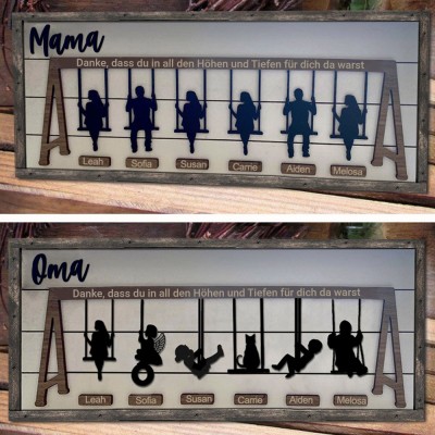Benutzerdefinierte Familie Schaukel Set Zeichen Danke für die Höhen und Tiefen für Mama Oma Weihnachtsgeschenk