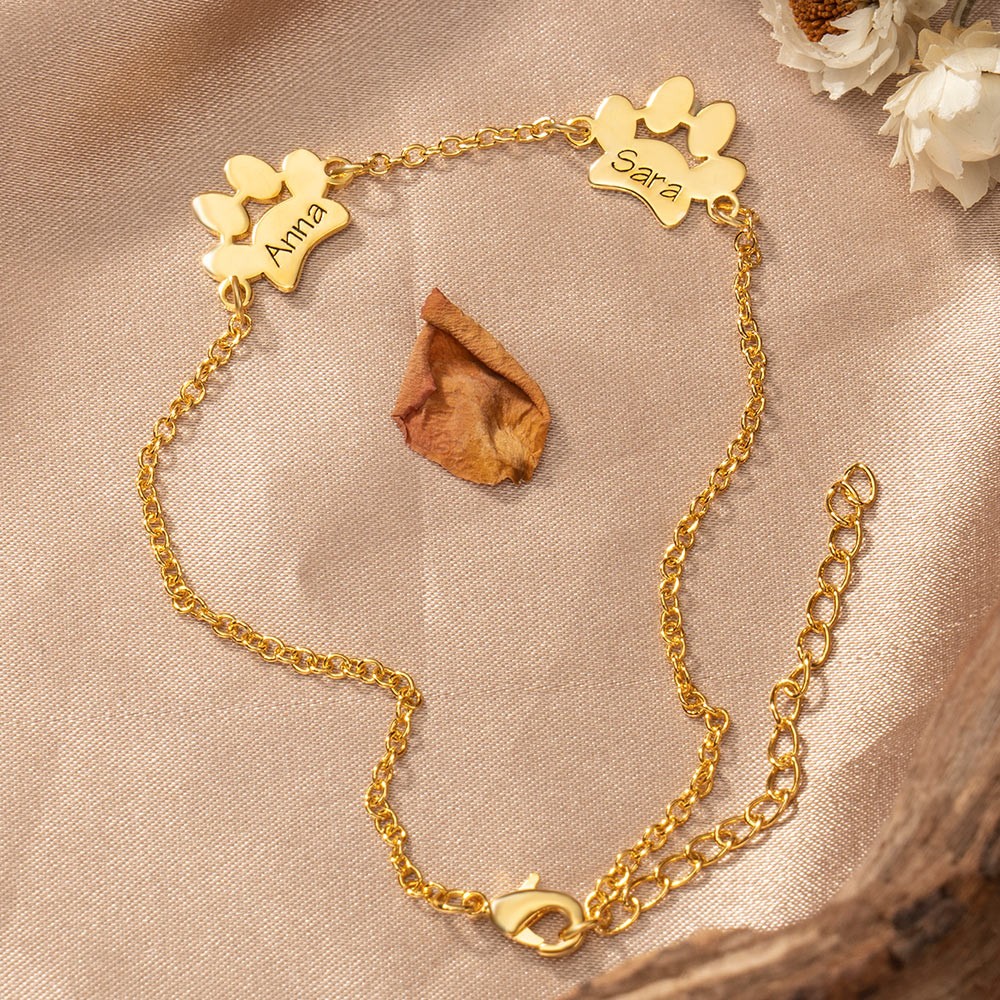 Bracelet personnalisé patte d’animal de compagnie avec pendentif de patte de nom d’animal pour les amoureux des animaux de compagnie idées cadeaux