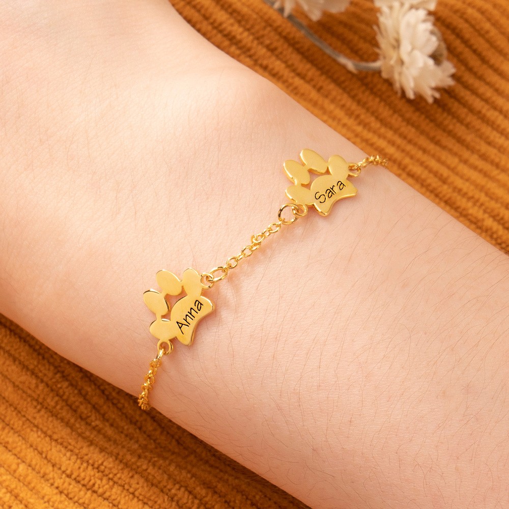 Bracelet personnalisé patte de chien avec nom d’animal de compagnie pour cadeau commémoratif