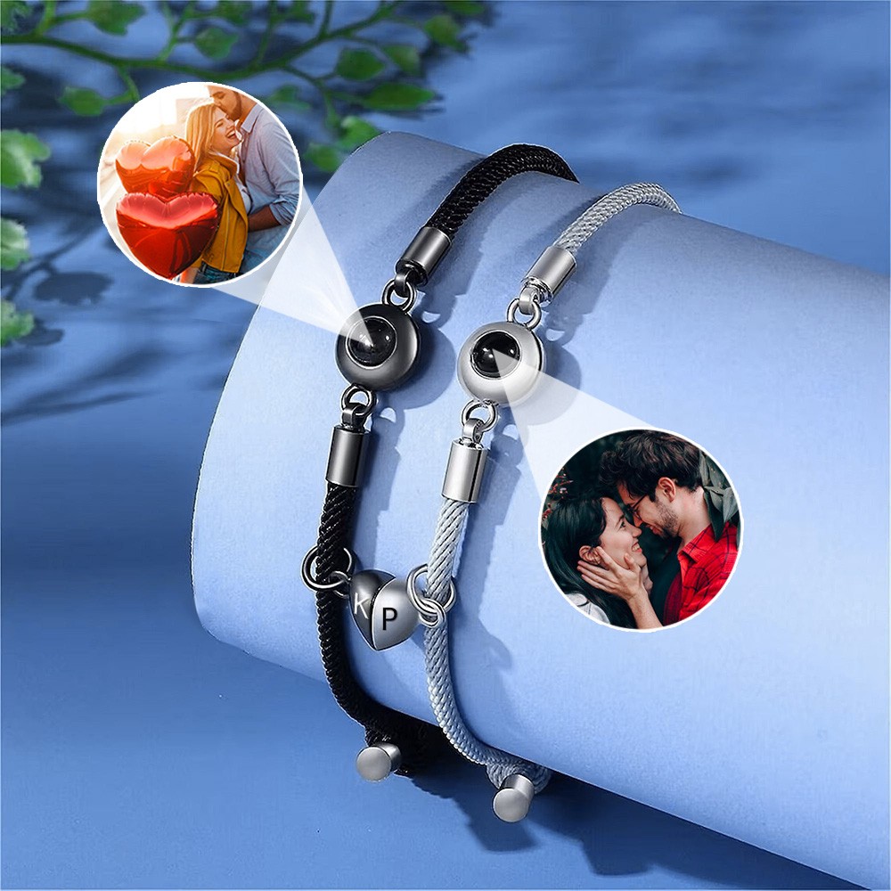 Bracelet magnétique personnalisé avec projection photo en corde pour les amoureux, cadeaux de Saint-Valentin
