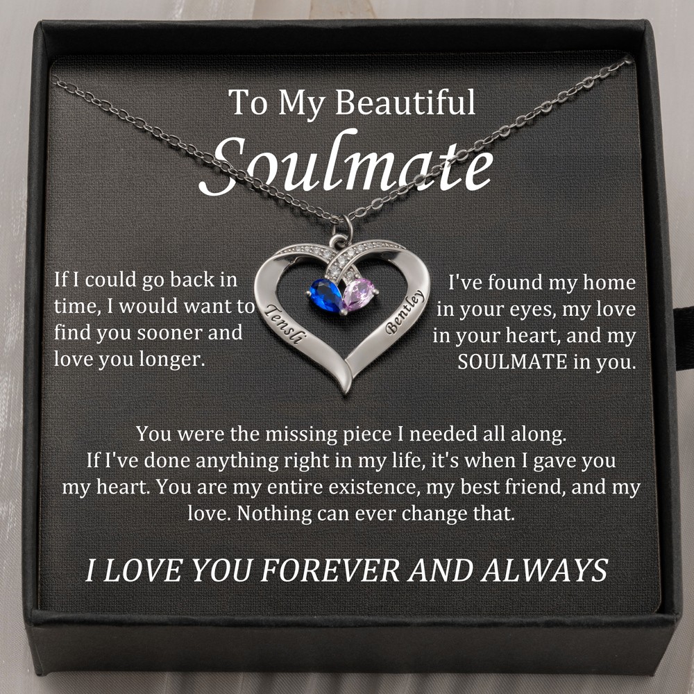 Collier prénom personnalisé en forme de coeur avec pierres de naissance Cadeaux de la Saint-Valentin