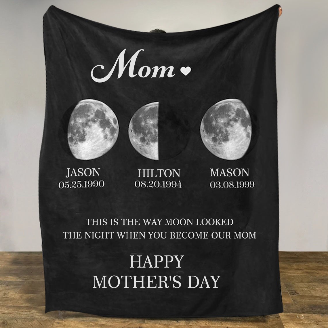 Couverture personnalisée de phase de lune familiale pour le cadeau de la fête des mères