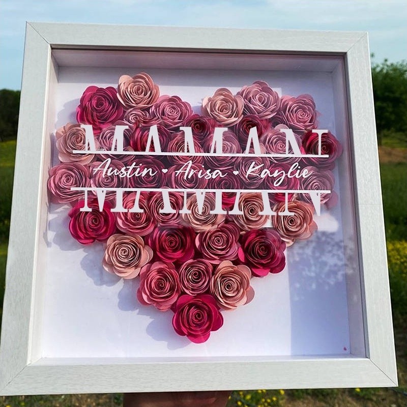 Coffret à fleurs personnalisé pour maman avec les noms des enfants pour un cadeau de fête des mères