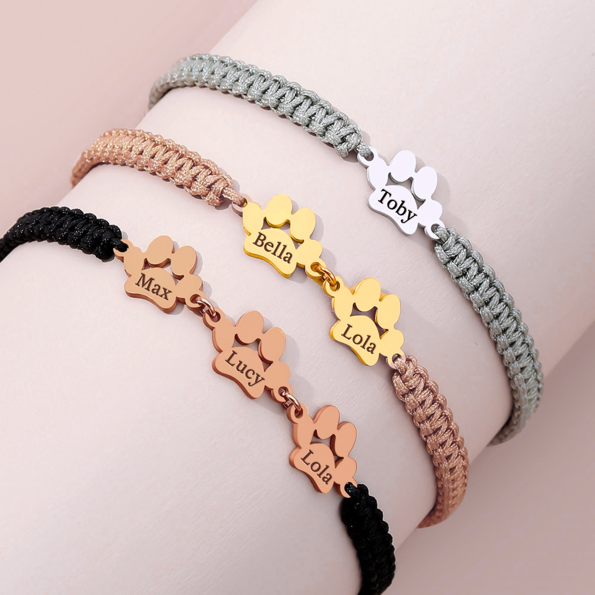 Bracelet en corde personnalisé avec pendentif en forme de patte d'animal de compagnie pour les amoureux des animaux
