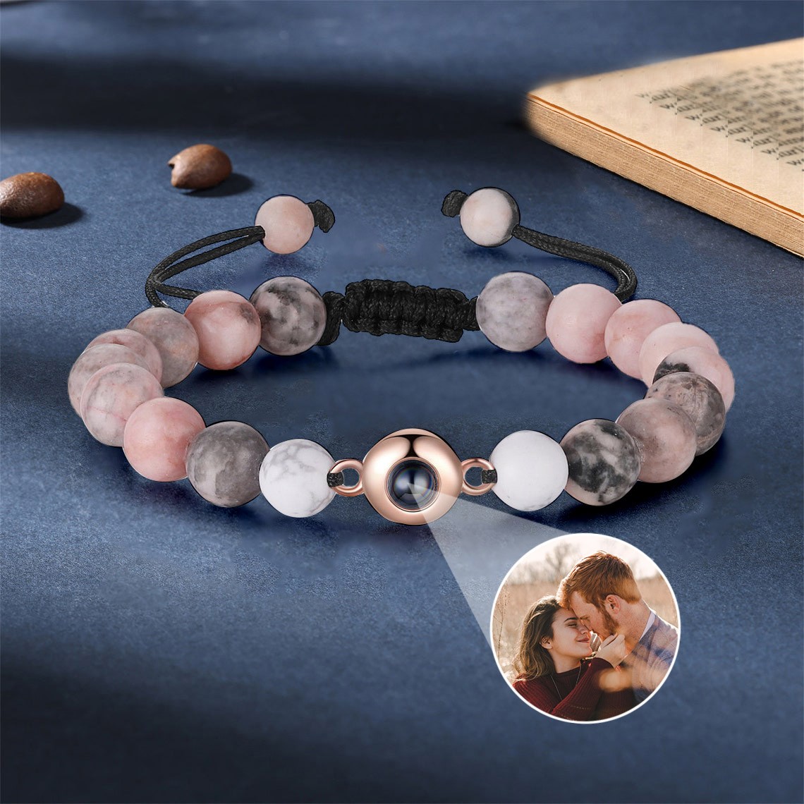 Bracelet de projection photo commémoratif personnalisé avec photo à l'intérieur pour couple