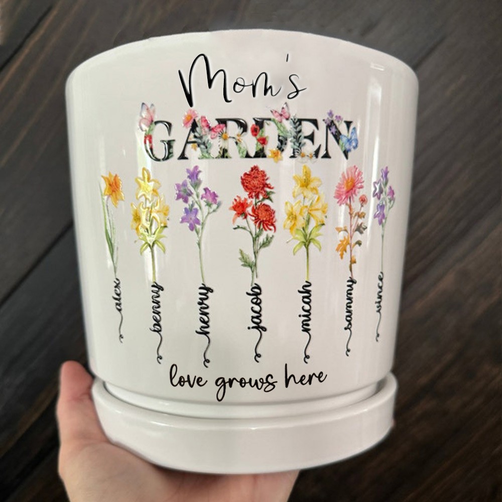 Pot de fleurs de naissance de jardin personnalisé de maman avec nom d’enfants pour Noël idées cadeaux