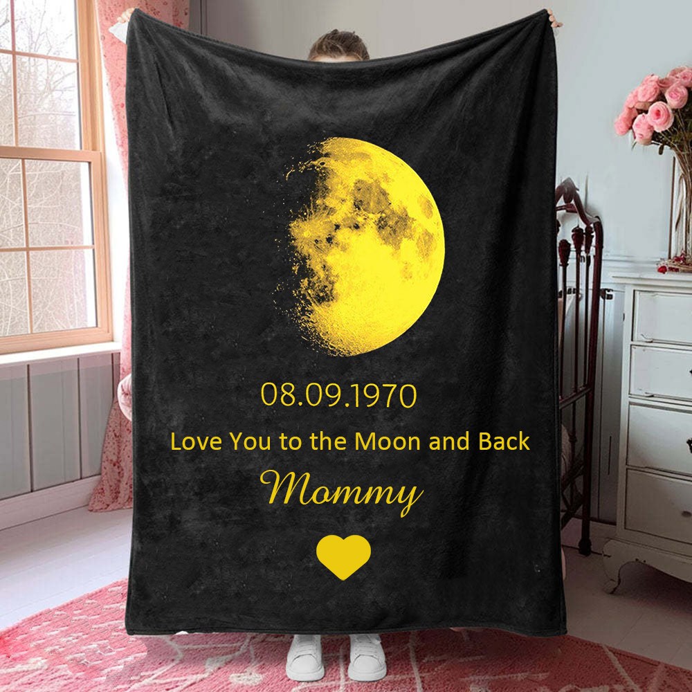 Couverture personnalisée de phase de lune pour le cadeau de fête des mères Nous t’aimons à la lune et retour