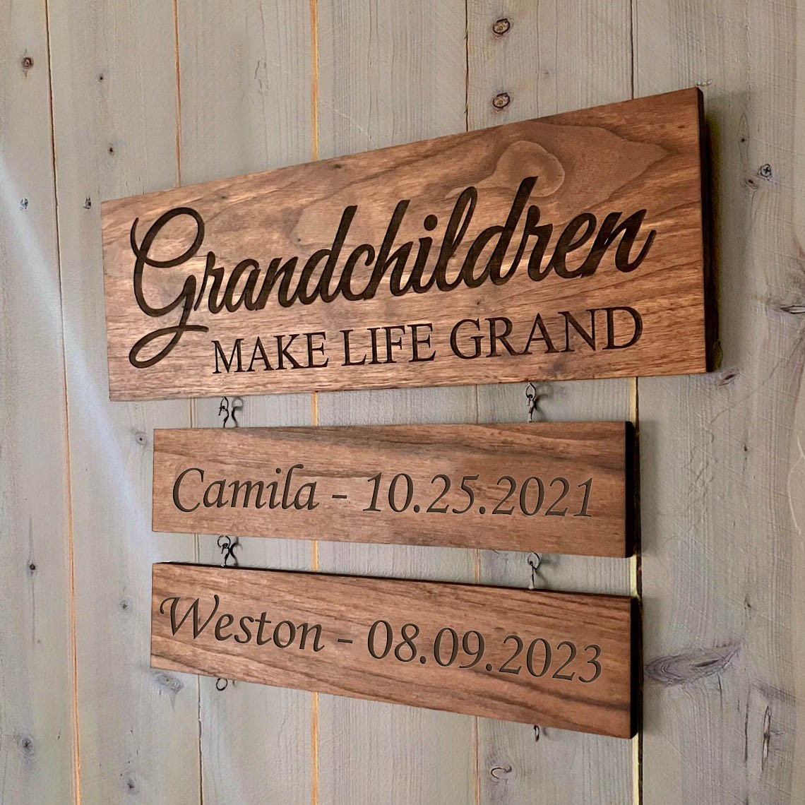 Panneau personnalisé pour grands-parents avec les noms et les dates de naissance des petits-enfants pour cadeau de Noël