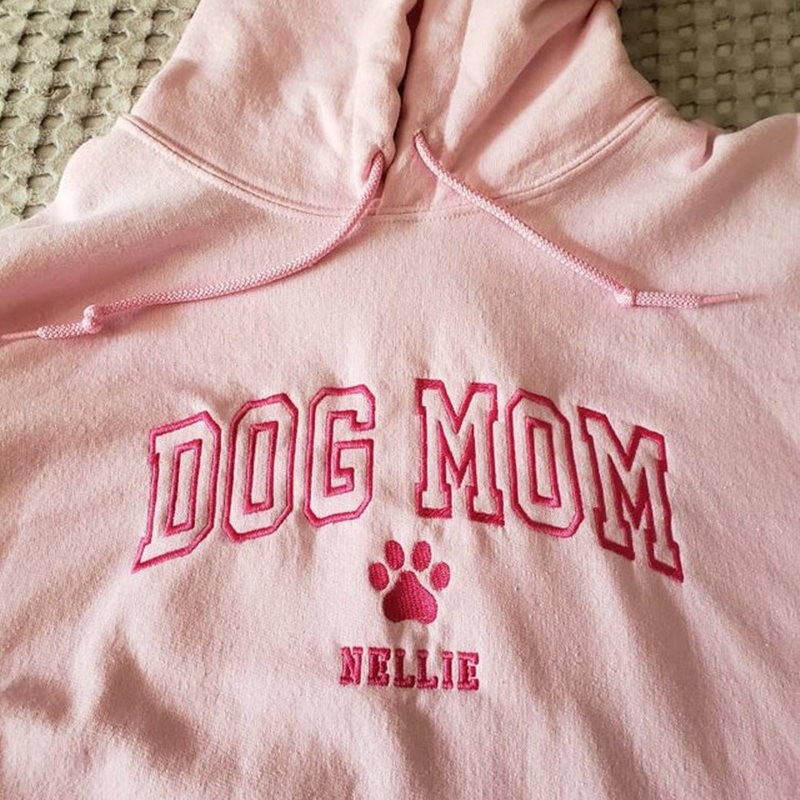 Sweat à capuche personnalisé avec empreinte de patte brodée avec contour d'oreille de chien pour cadeau pour maman de chien amoureux des animaux de compagnie