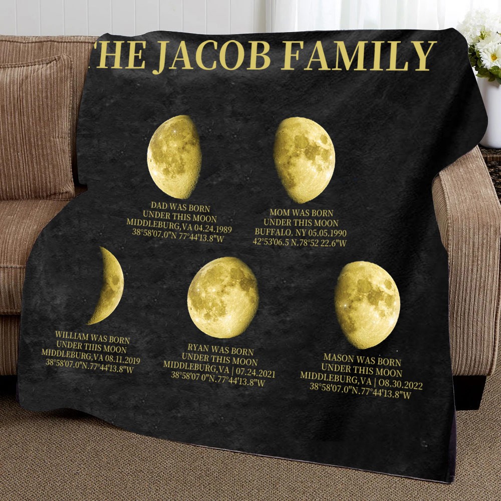 Couverture personnalisée de phase de lune familiale pour cadeau de Noël