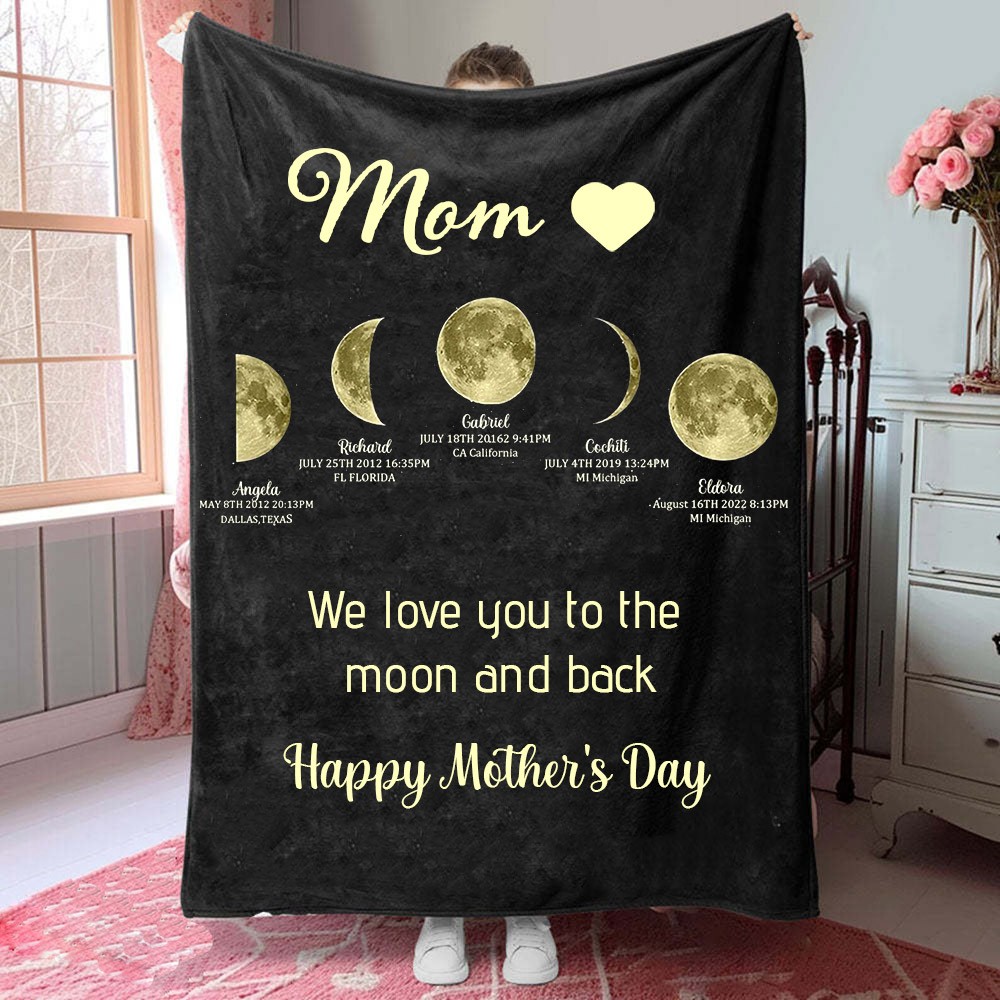 Couverture personnalisée phase de lune maman nous t’aimons à la lune et retour Idées cadeaux pour la fête des mères
