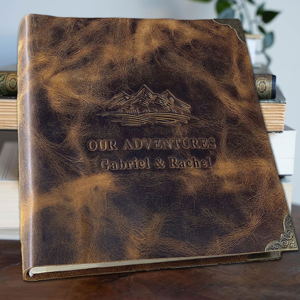 Notre livre d'aventures Album photo personnalisé en cuir Idées cadeaux pour la Saint-Valentin ou un anniversaire