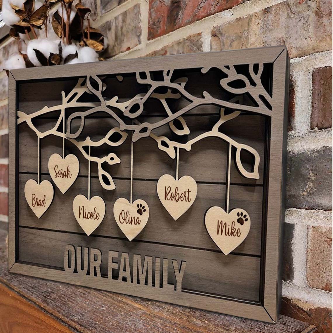 Panneau d’arbre généalogique en bois personnalisé pour le cadeau d’anniversaire de la famille de Noël