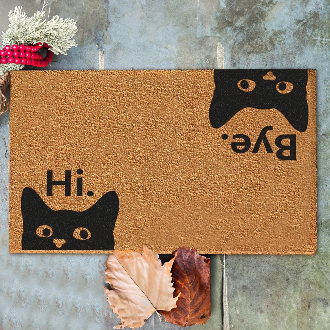 Hi Bye Cat Porte de bienvenue Tapis de pendaison de crémaillère Nouveau cadeau à la maison