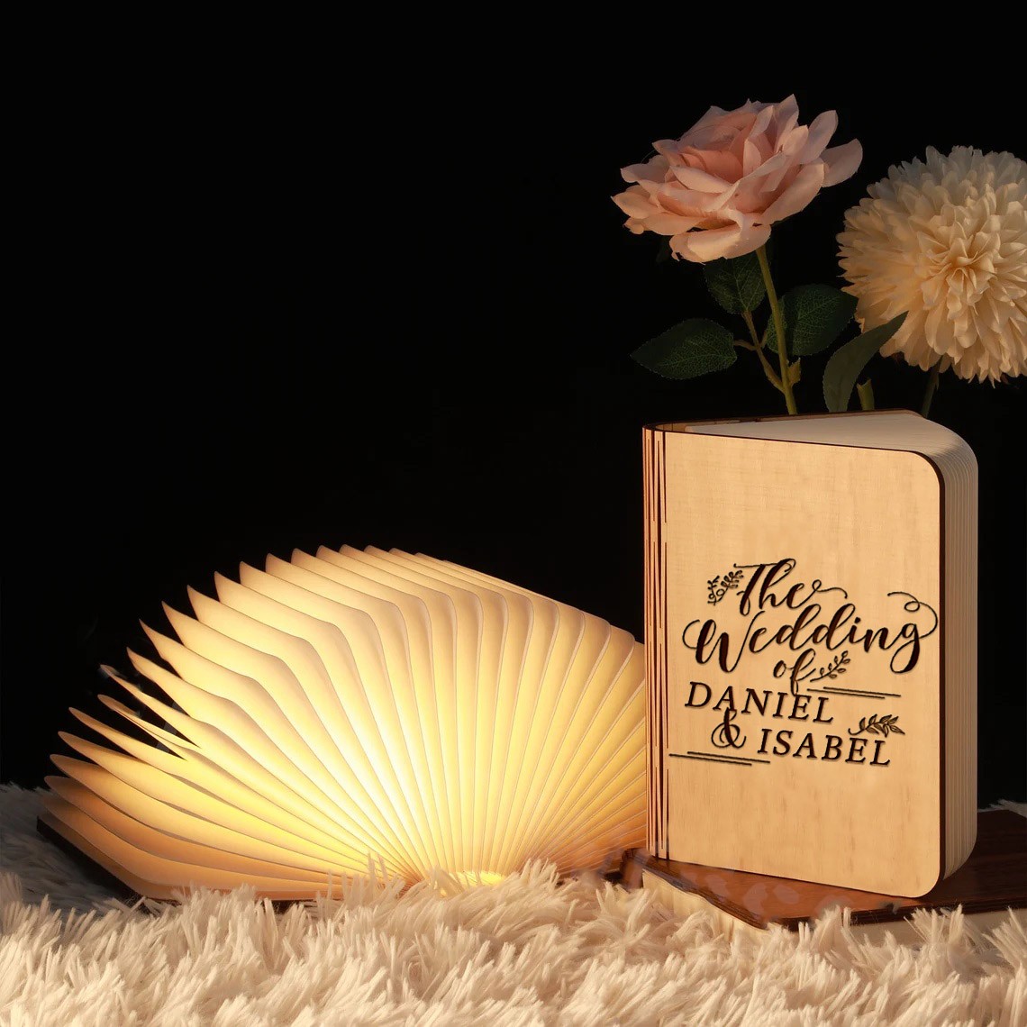 Lampe de livre magnétique pliante en bois personnalisée pour cadeau d'anniversaire de mariage