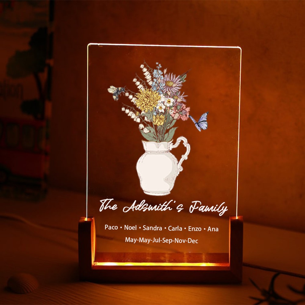 Bouquet de fleurs de naissance personnalisé Acrylique Led veilleuse pour maman grand-mère cadeau de Noël