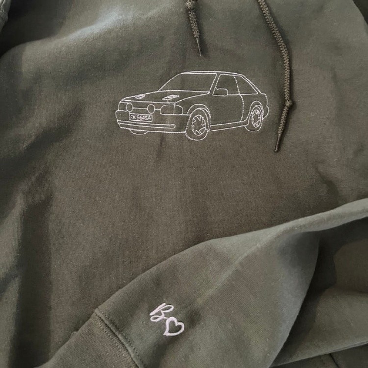 Sweat à capuche personnalisé avec contour de voiture brodé pour papa, homme, amoureux des voitures, cadeau