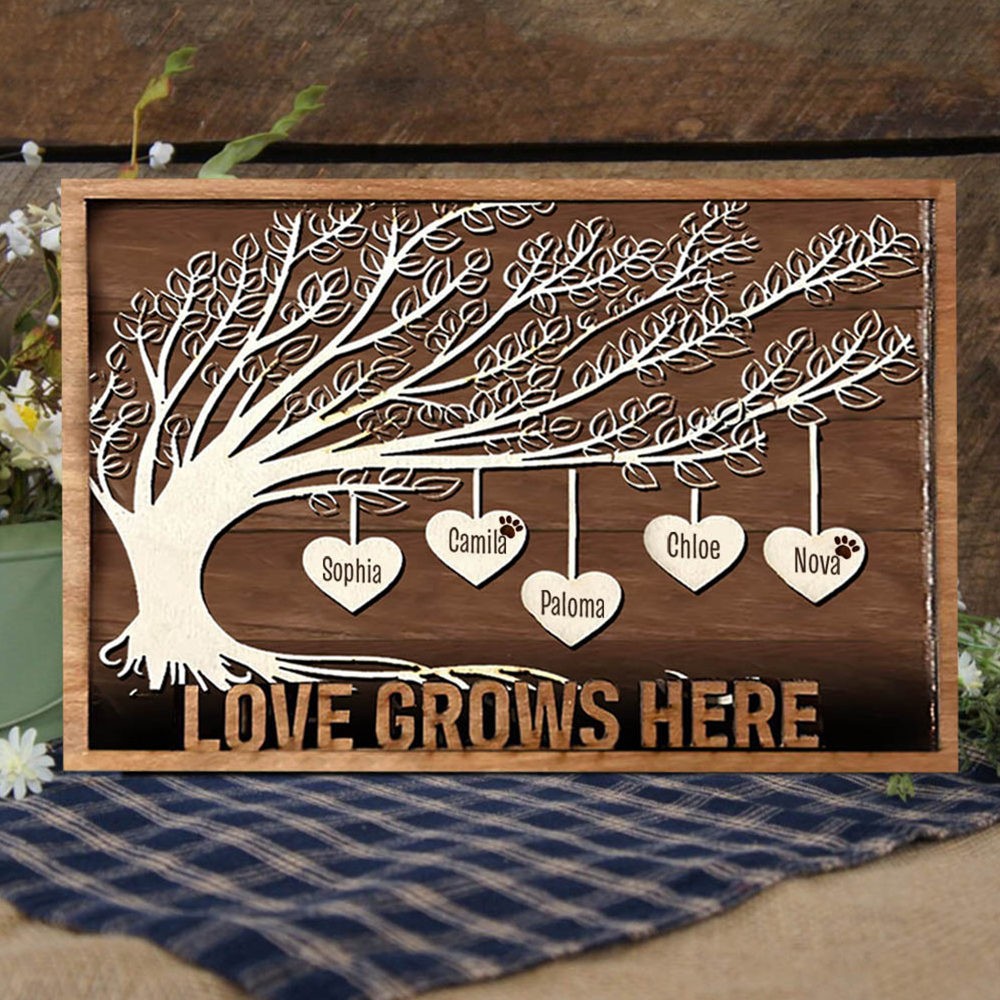 Panneau en bois d’arbre généalogique personnalisé avec le nom des enfants pour le cadeau de famille de Noël