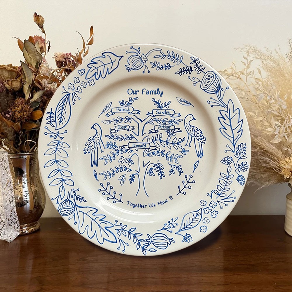 Assiette d'arbre généalogique personnalisée avec le nom des enfants pour un cadeau de Noël pour maman et grand-mère