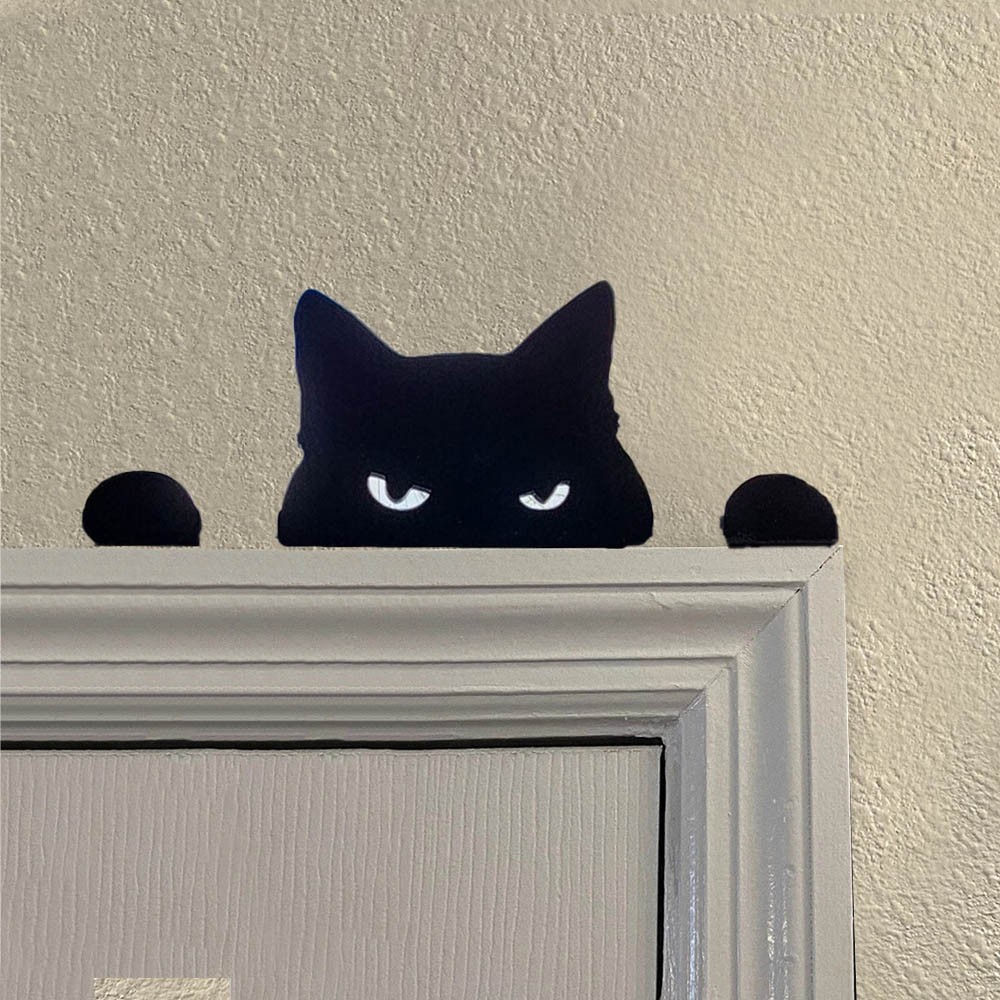 Décoration de porte de chat noir drôle d'halloween, décor de coin de maison