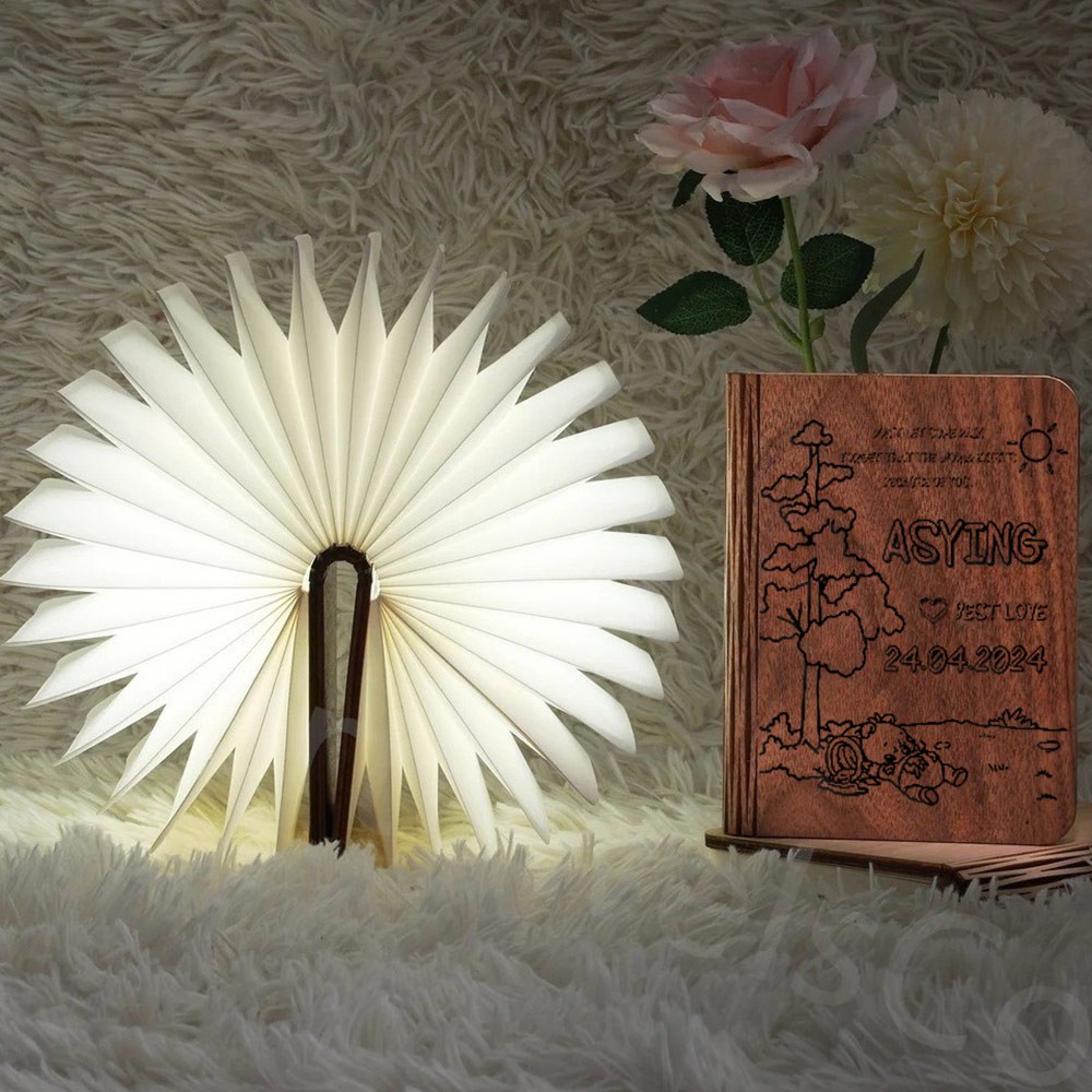 Lampe de livre lumineuse magnétique pliante en bois personnalisée pour cadeau d’enfant