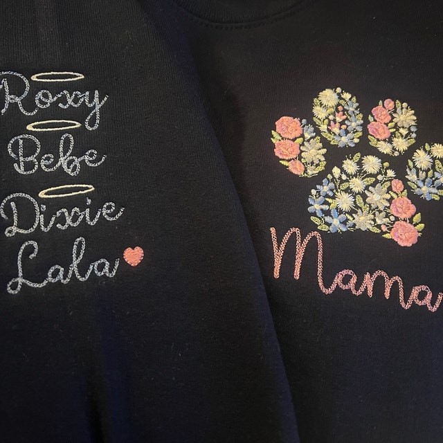Sweat-shirt à imprimé de patte florale brodé personnalisé pour cadeau pour amoureux des animaux de compagnie, maman de chien