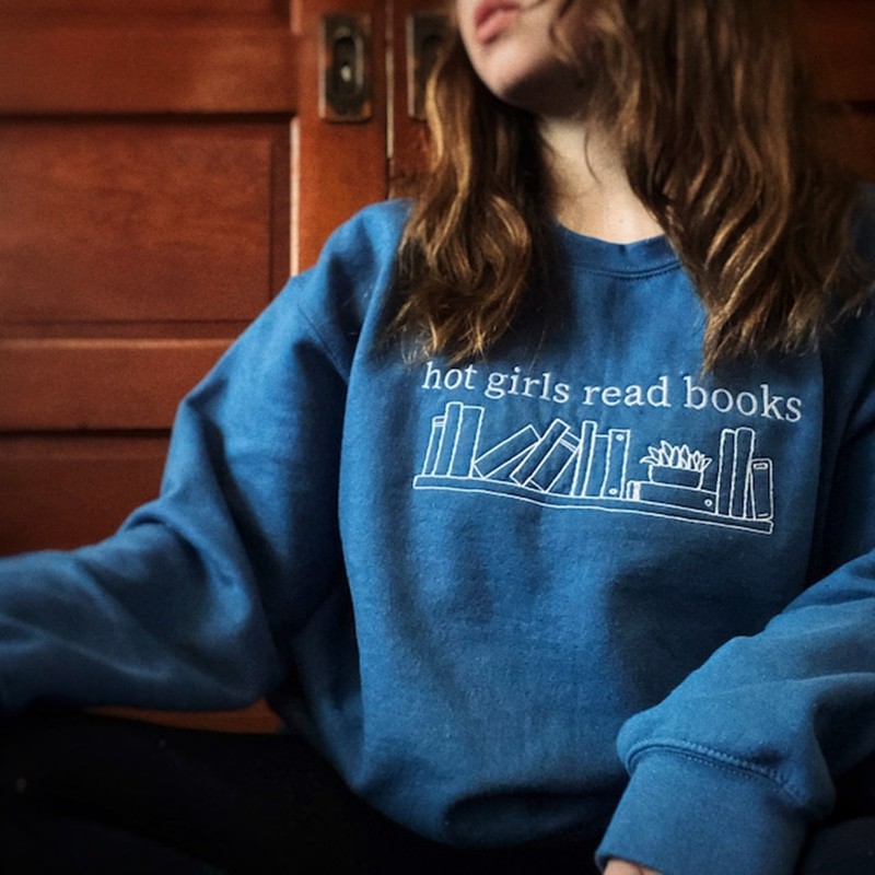 Hot Girls Lire Livres Brodé Livre Lover Sweat-shirt