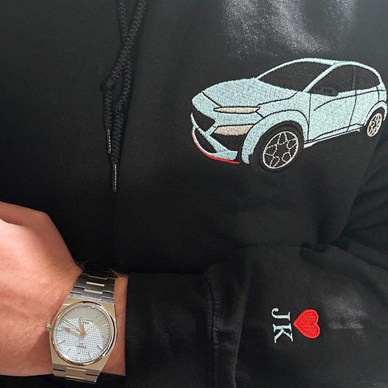 Sweat à capuche personnalisé avec photo de voiture brodée pour papa et homme, cadeau pour amoureux des voitures