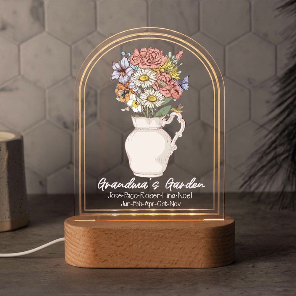 Jardin Personnalisé De Mamie Naissance Bouquet De Fleurs Acrylique Led Veilleuse Pour Maman Maman Cadeau De Noël