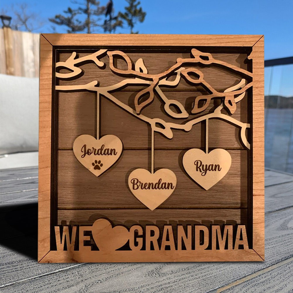 Signe d’arbre généalogique en bois personnalisé pour le cadeau d’anniversaire de Noël de grand-mère
