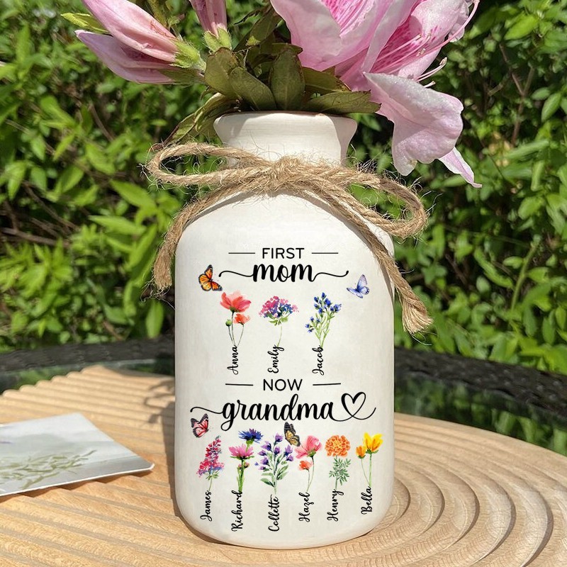 Première maman maintenant grand-mère personnalisé mois de naissance Vase à fleurs pour Noël idées cadeaux