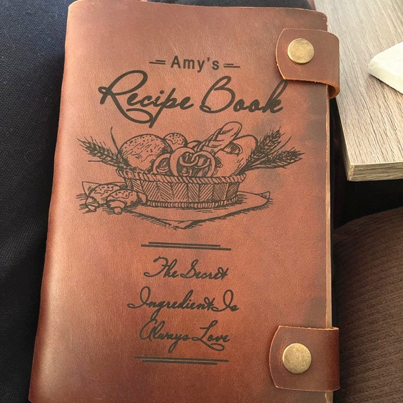 Livre de recettes en cuir personnalisé pour cadeau de Noël en famille