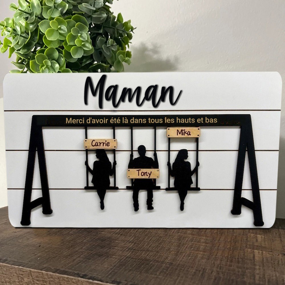 Panneau de balançoire familial personnalisé, merci pour les hauts et les bas, cadeau de Noël pour maman et grand-mère