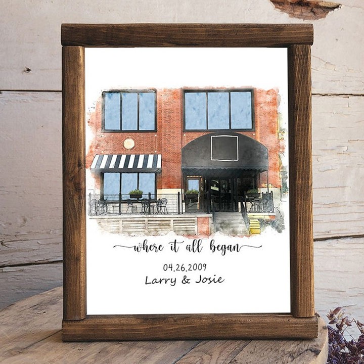 Portrait à la Main en Aquarelle de Maison Personnalisé d'après Photo Où Tout a Commencé Cadeau Saint-Valentin Anniversaire