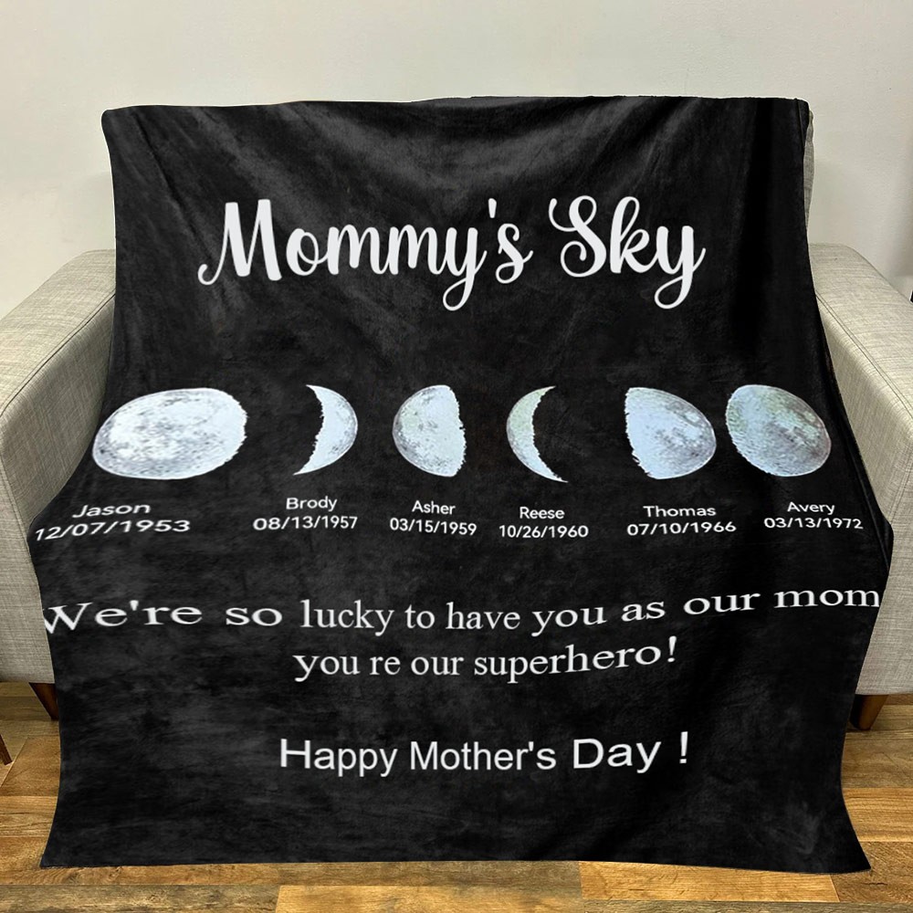 Couverture personnalisée de phase de lune familiale pour le cadeau de la fête des mères