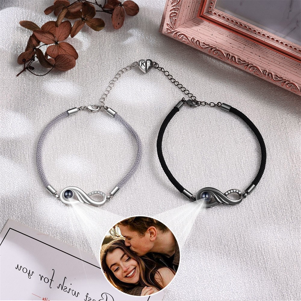 Bracelet de projection magnétique personnalisé assorti avec initiale personnalisée pour elle et lui, cadeaux d'anniversaire
