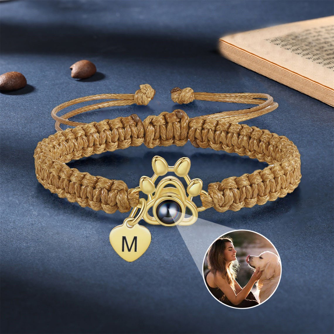 Bracelet de projection photo commémoratif personnalisé pour animaux de compagnie avec pendentif pour les amoureux des animaux
