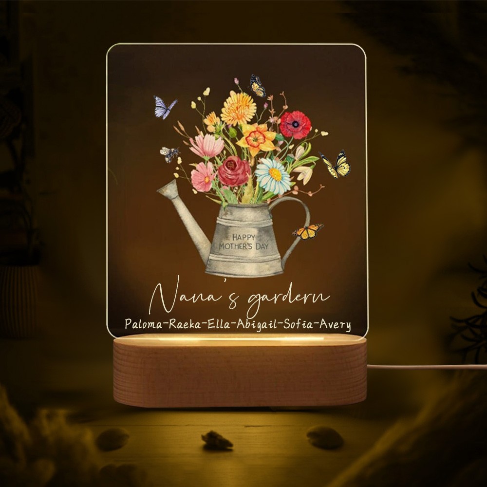 Personnalisé Nana’s Garden Naissance Bouquet Acrylique Led Veilleuse Pour Cadeau de Fête des Mères